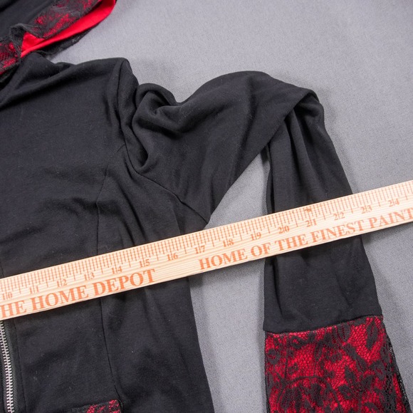 Y2K Lace Corset Hoodie Tripp NYC Sweater Black Red Jacket Womens M Goth Punk - Picture 7 of 11
